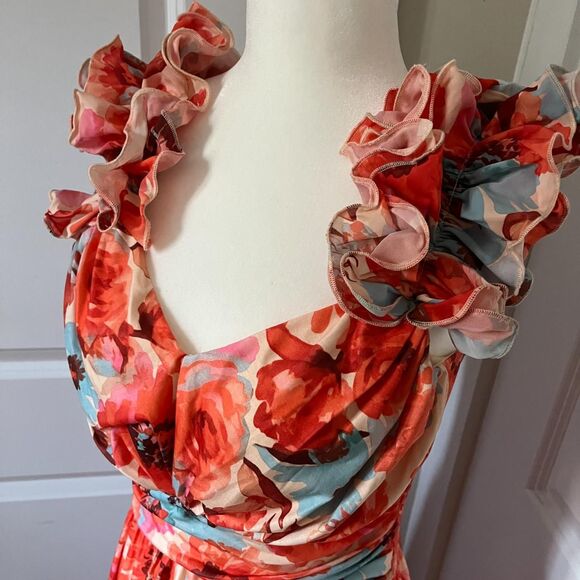 GRACE KARIN Orange Floral Print Dress Ruffles Sleeveless Flowy Sundress (NWT) - Picture 4 of 7